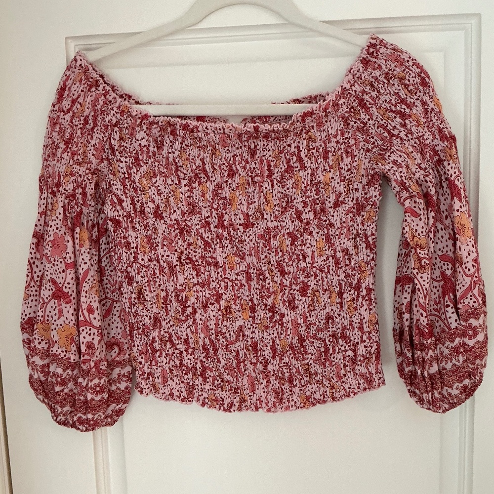 Poupette St Barth Smocked Crop Top / Pink / Size Small